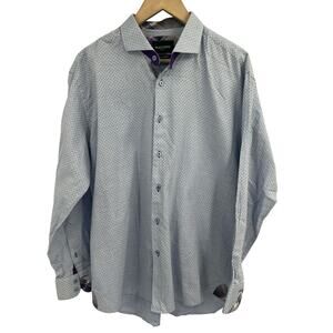 Maceoo Blue Subtle Pattern Button Front Dress Shirt XL/5